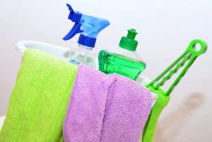 cleaning chemicals and cloths