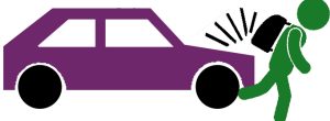 purple car hitting pedestrian