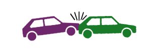 purple car running into the back of a green car